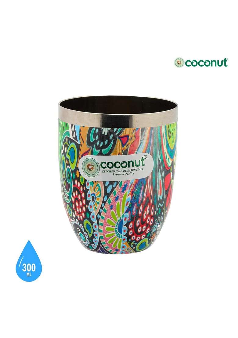 coconut Stainless Steel Mystic Color Glass | 300 ml | 10.1 fl oz | Pack of 3 - Indya