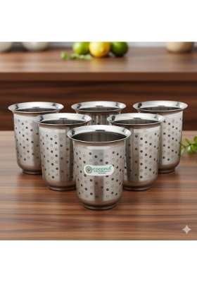 coconut Stainless Steel C2 Series Taurus Glass Set with Laser Engraved Polka Dot | 300 ml | 10.1 fl oz | 6-Piece Set