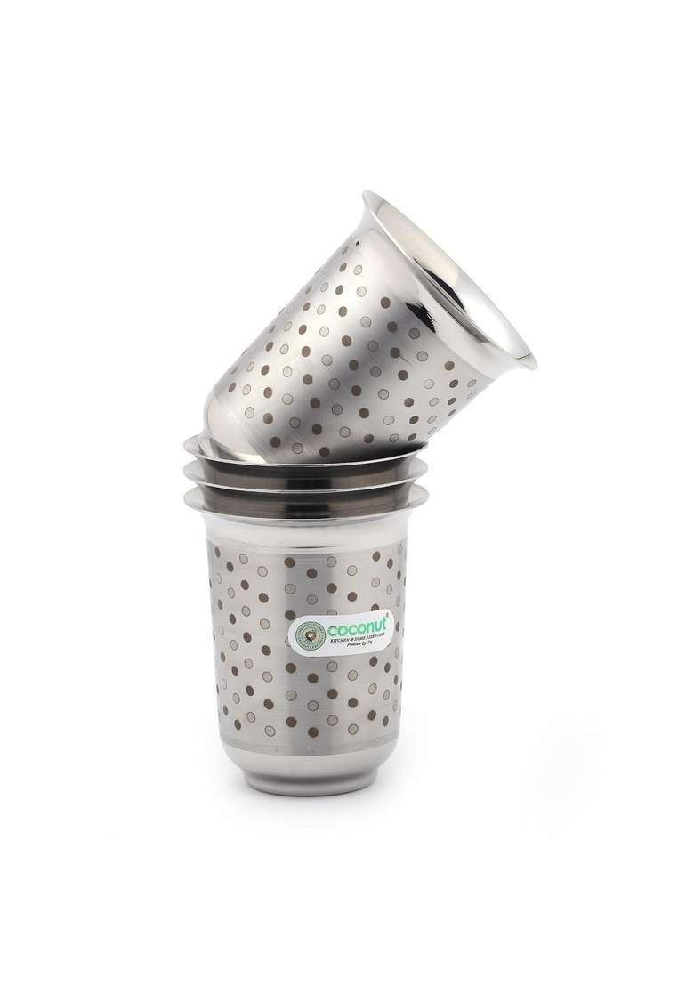 coconut Stainless Steel C2 Series Taurus Glass Set with Laser Engraved Polka Dot | 300 ml | 10.1 fl oz | 6-Piece Set - Indya