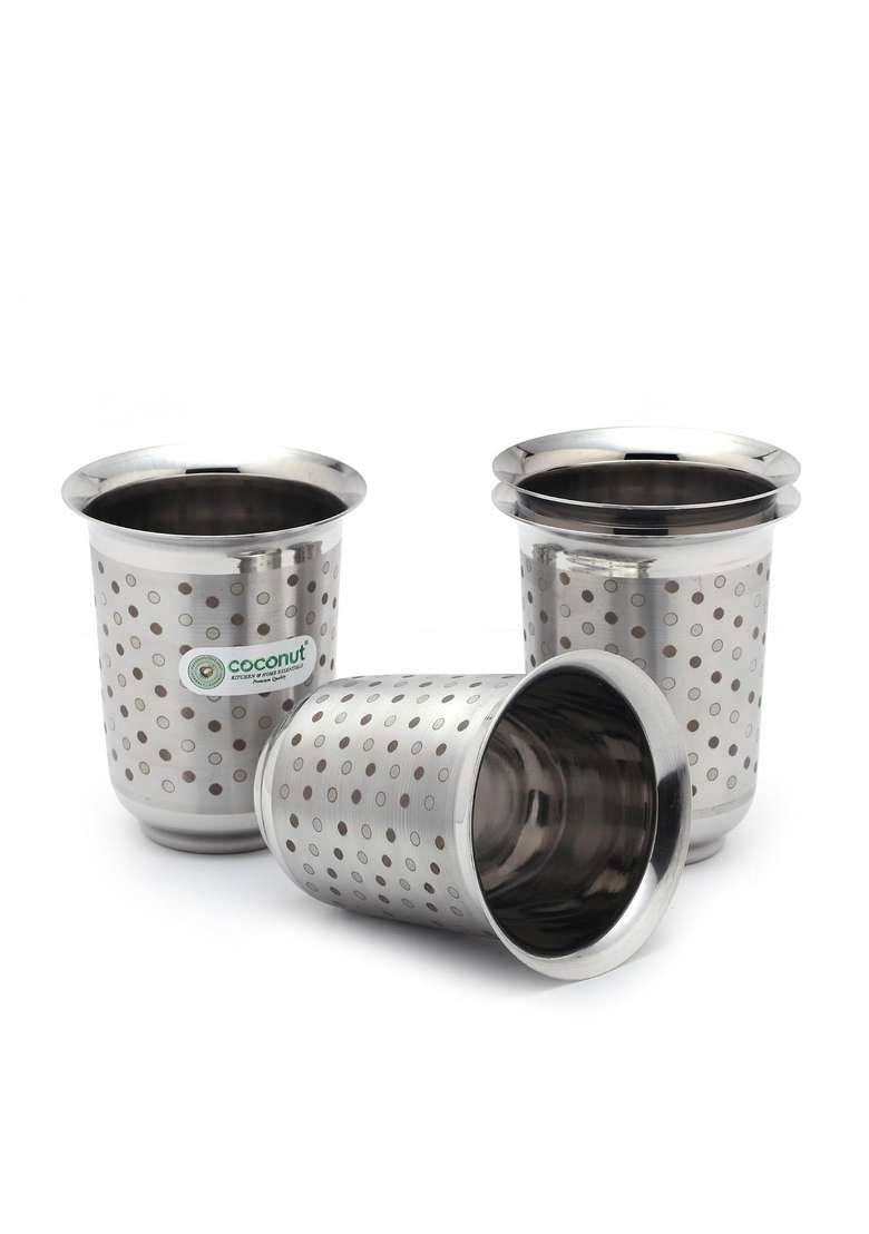 coconut Stainless Steel C2 Series Taurus Glass Set with Laser Engraved Polka Dot | 300 ml | 10.1 fl oz | 6-Piece Set - Indya