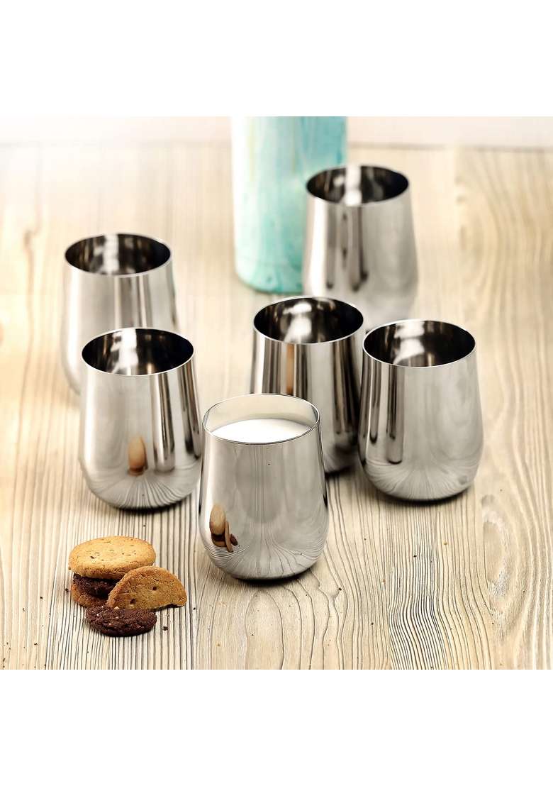 Kraft- follow your imagination Kraft Madhur Stainless Steel Glass | 400 ml | 13.5 fl oz | 6-Piece Set | Food Safe - Indya