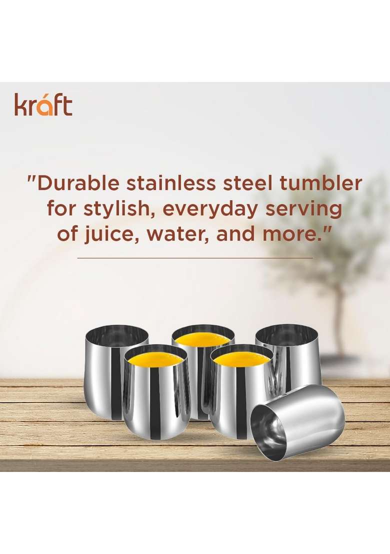 Kraft- follow your imagination Kraft Madhur Stainless Steel Glass | 400 ml | 13.5 fl oz | 6-Piece Set | Food Safe - Indya