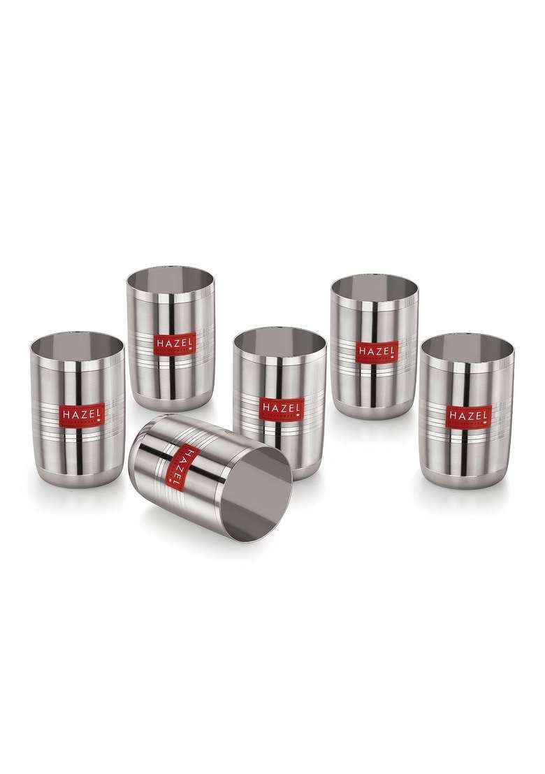 HAZEL Stainless Steel Glasses for Water and Juice | 350 ml | 11.8 fl oz | 6-Piece Set | Dishwasher Safe - Indya
