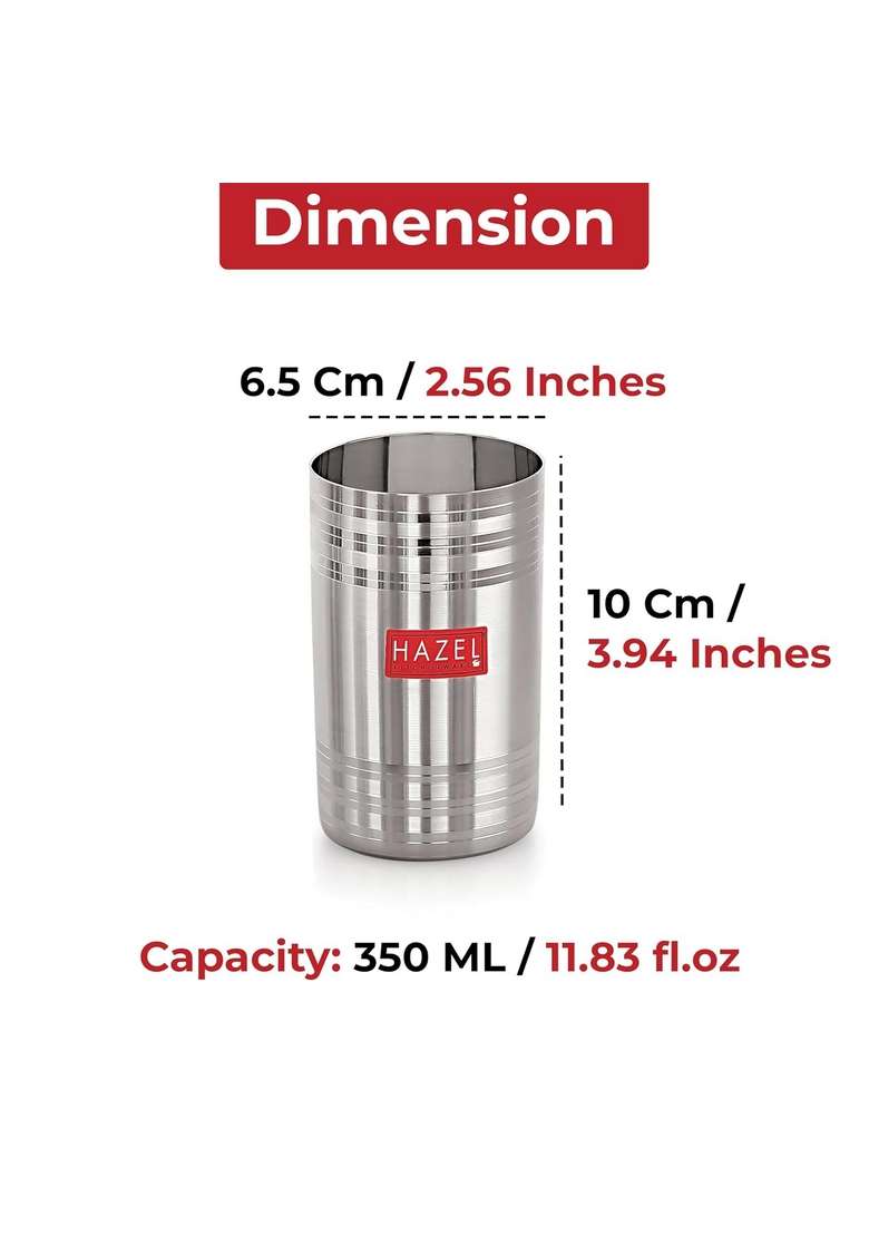 HAZEL Stainless Steel Glasses for Water and Juice | 350 ml | 11.8 fl oz | 6-Piece Set | Dishwasher Safe - Indya