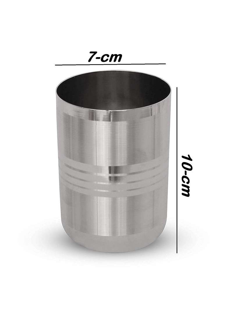 Bartan Star Round Silver Touch Design Heavy Stainless Steel Glasses | 250 ml | 8.5 fl oz - Indya