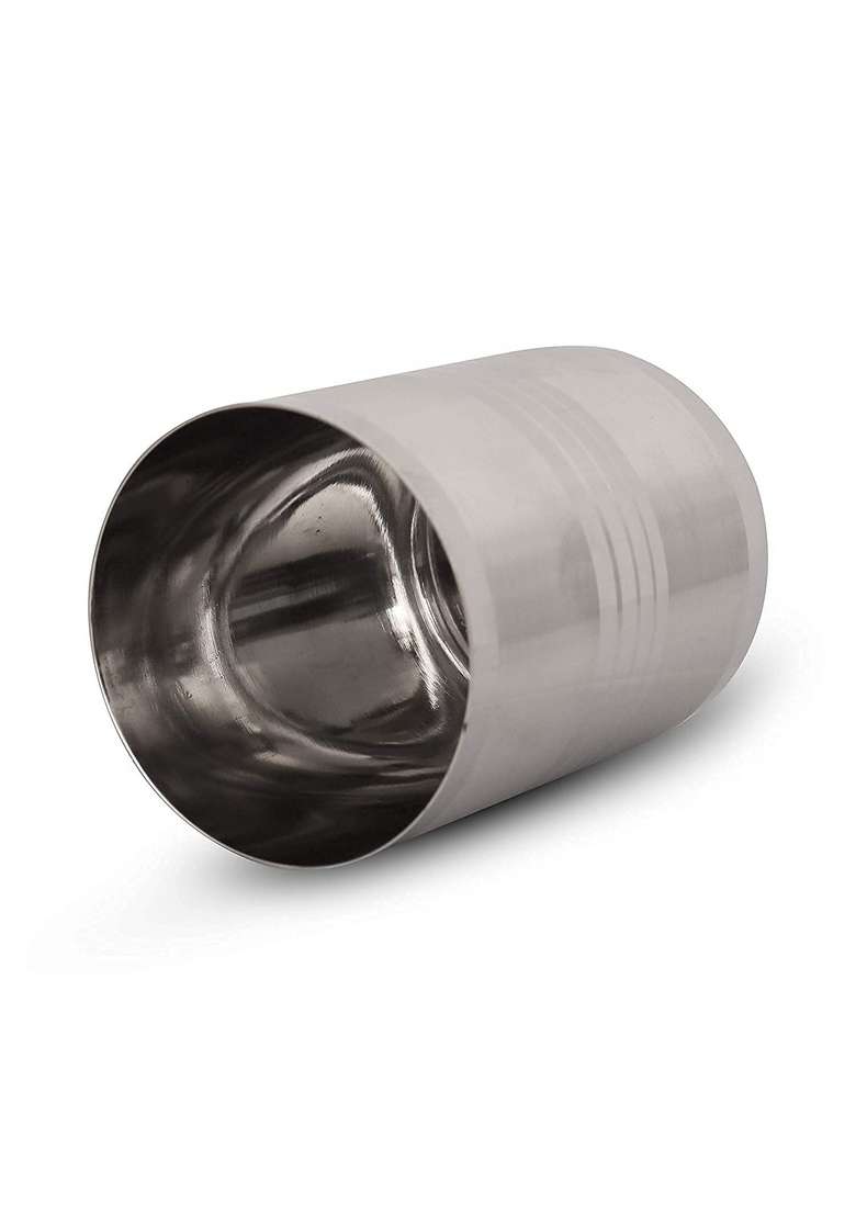 Bartan Star Round Silver Touch Design Heavy Stainless Steel Glasses | 250 ml | 8.5 fl oz - Indya