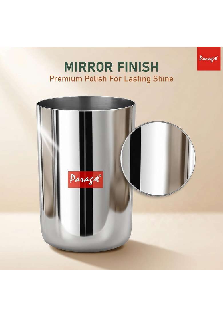 Parage Stainless Steel Heavy Gauge Glass Set Scratch Resistant | 300 ml | 10.1 fl oz | 6.5 cm | 2.6 Inch | 6-Piece Set - Indya