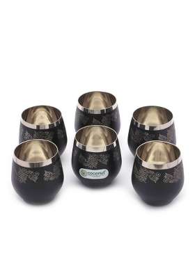 coconut Boomer Stainless Steel Water Juice Glass with Black Coating with Laser Design | 250 ml | 8.5 fl oz | 6-Piece Set