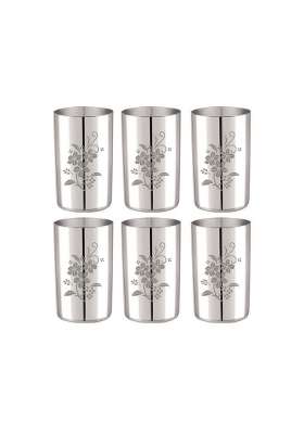 neelam Stainless Steel 7 22 Gauge Lazer Etching Amrapali Glass | 400 ml | 13.5 fl oz | 6-Piece Set