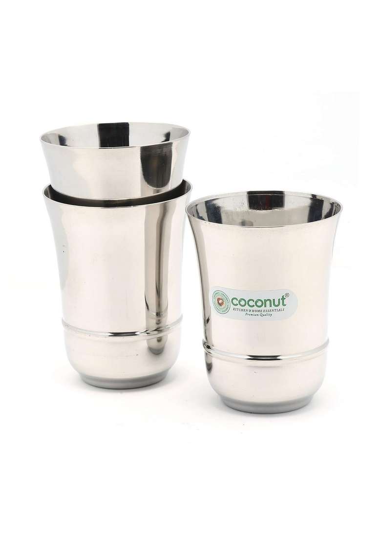 coconut Stainless Steel B2 Glass | 300 ml | 10.1 fl oz | Pack of 3 - Indya