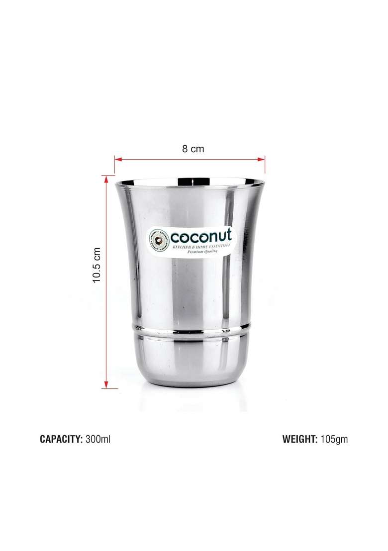 coconut Stainless Steel B2 Glass | 300 ml | 10.1 fl oz | Pack of 3 - Indya