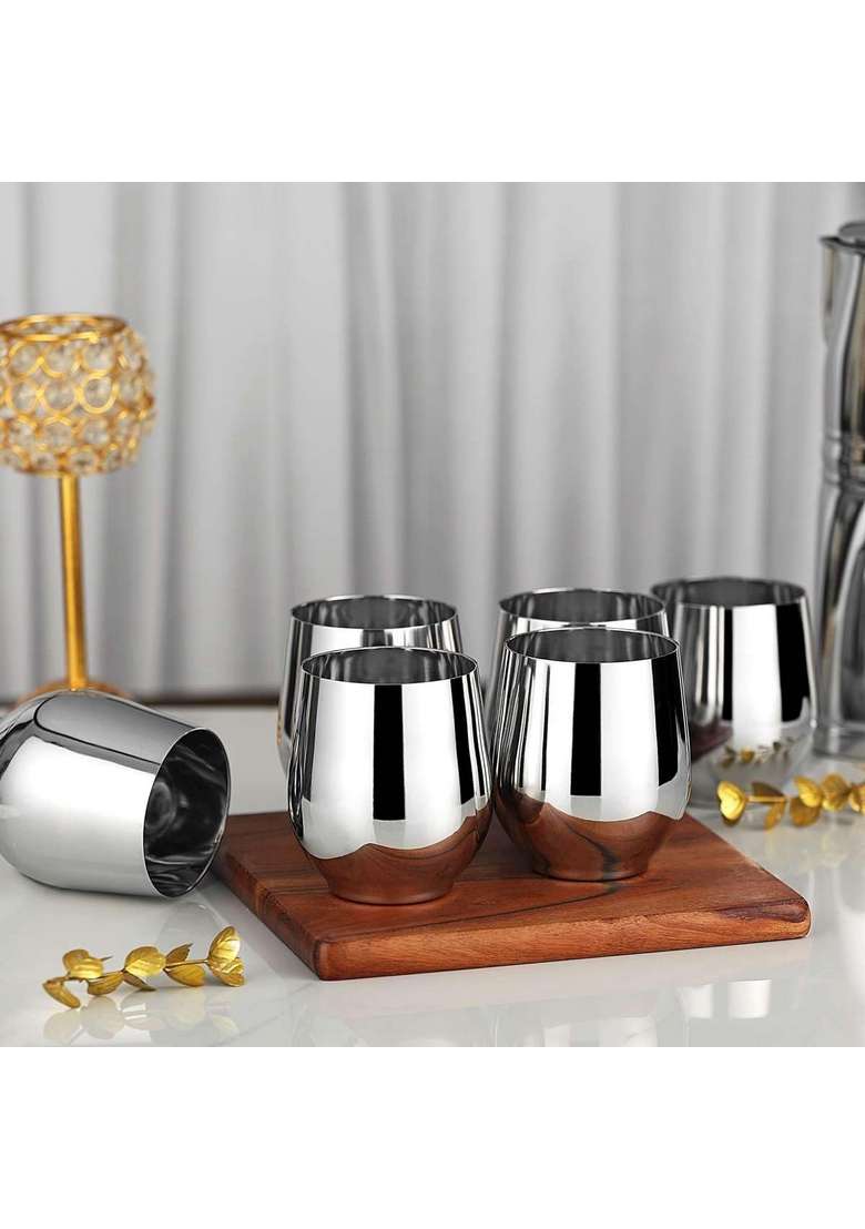 Chakmak Vivo Stainless Steel Glass | 400 ml | 13.5 fl oz | 6-Piece Set | Food Safe - Indya