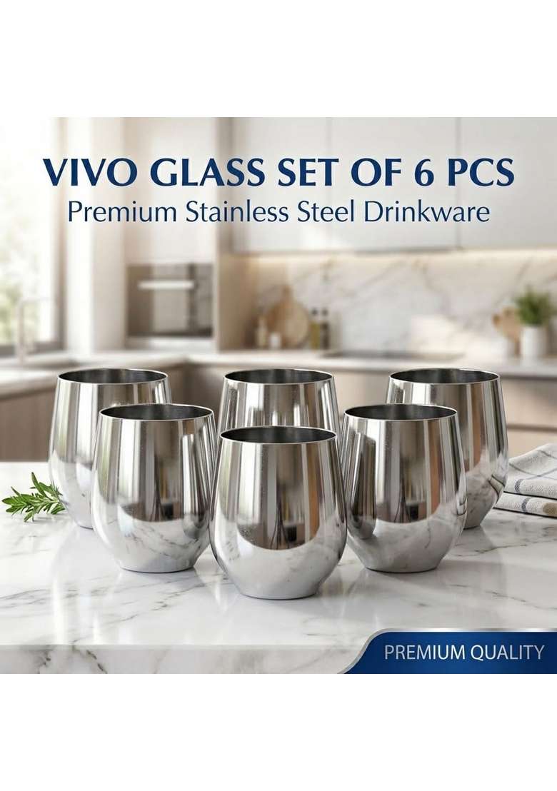 Chakmak Vivo Stainless Steel Glass | 400 ml | 13.5 fl oz | 6-Piece Set | Food Safe - Indya
