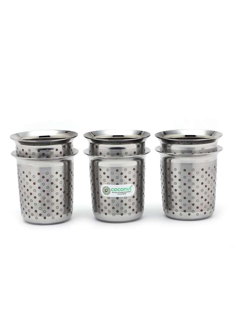 coconut Stainless Steel C2 Series Gemini Glass Set with Laser Engraved Polka Dot | 250 ml | 8.5 fl oz | 6-Piece Set - Indya