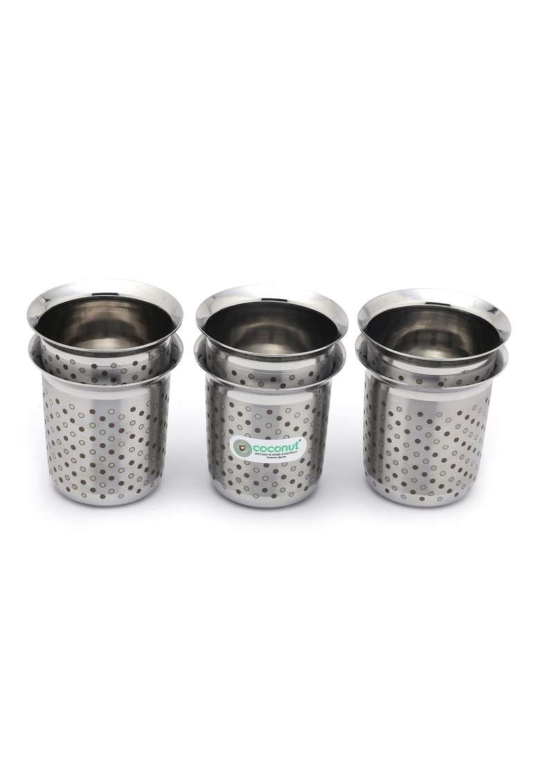 coconut Stainless Steel C2 Series Gemini Glass Set with Laser Engraved Polka Dot | 250 ml | 8.5 fl oz | 6-Piece Set - Indya
