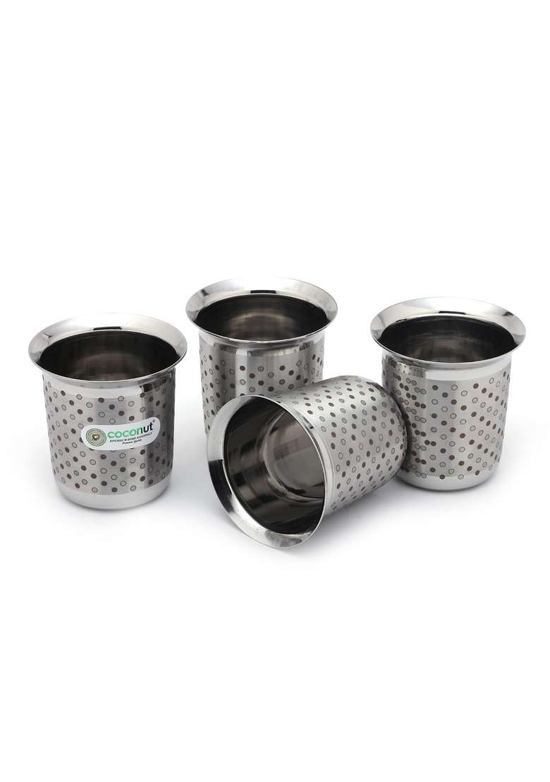 coconut Stainless Steel C2 Series Gemini Glass Set with Laser Engraved Polka Dot | 250 ml | 8.5 fl oz | 6-Piece Set - Indya
