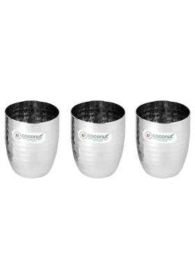coconut Stainless Steel Hammered Design Water Glass Set | 300 ml | 10.1 fl oz | 3-Piece Set