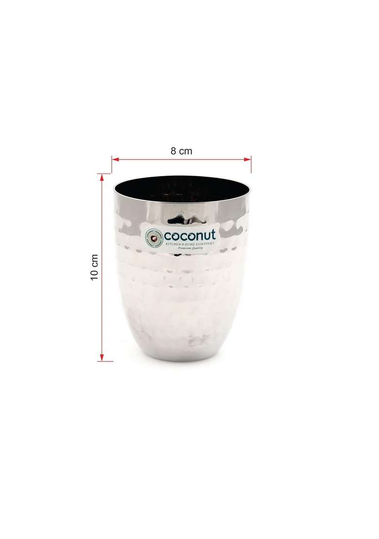 coconut Stainless Steel Hammered Design Water Glass Set | 300 ml | 10.1 fl oz | 3-Piece Set - Indya