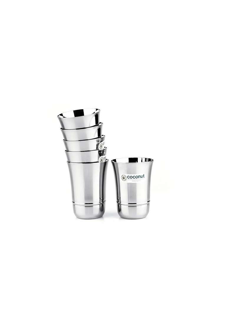 Coconut Stainless Steel -Glass | 250 ml | 8.5 fl oz | Pack of 6 - Indya