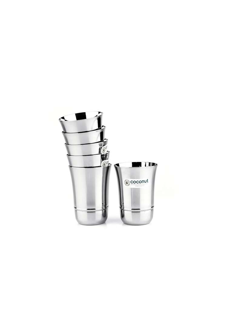 Coconut Stainless Steel -Glass | 250 ml | 8.5 fl oz | Pack of 6 - Indya