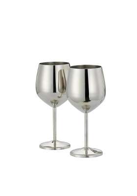 HAZEL Stainless Steel Goblet Wine Glass | 250 ml | 8.5 fl oz | 2-Piece Set