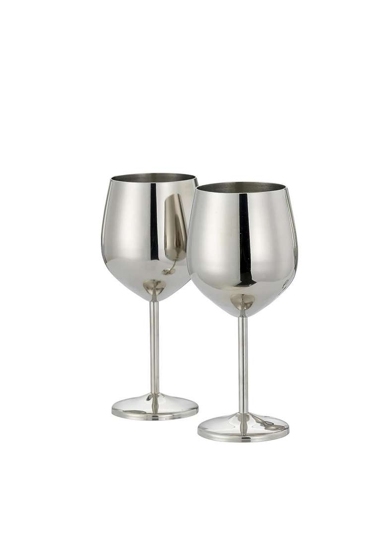 HAZEL Stainless Steel Goblet Wine Glass | 250 ml | 8.5 fl oz | 2-Piece Set - Indya