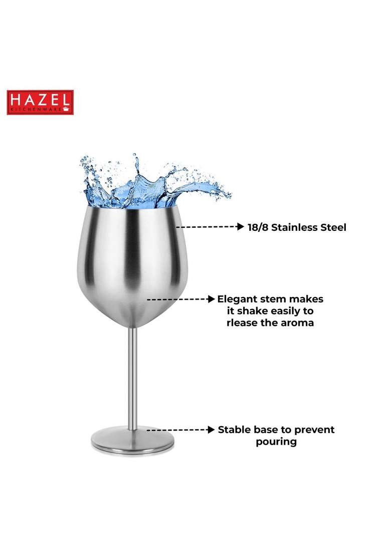 HAZEL Stainless Steel Goblet Wine Glass | 250 ml | 8.5 fl oz | 2-Piece Set - Indya