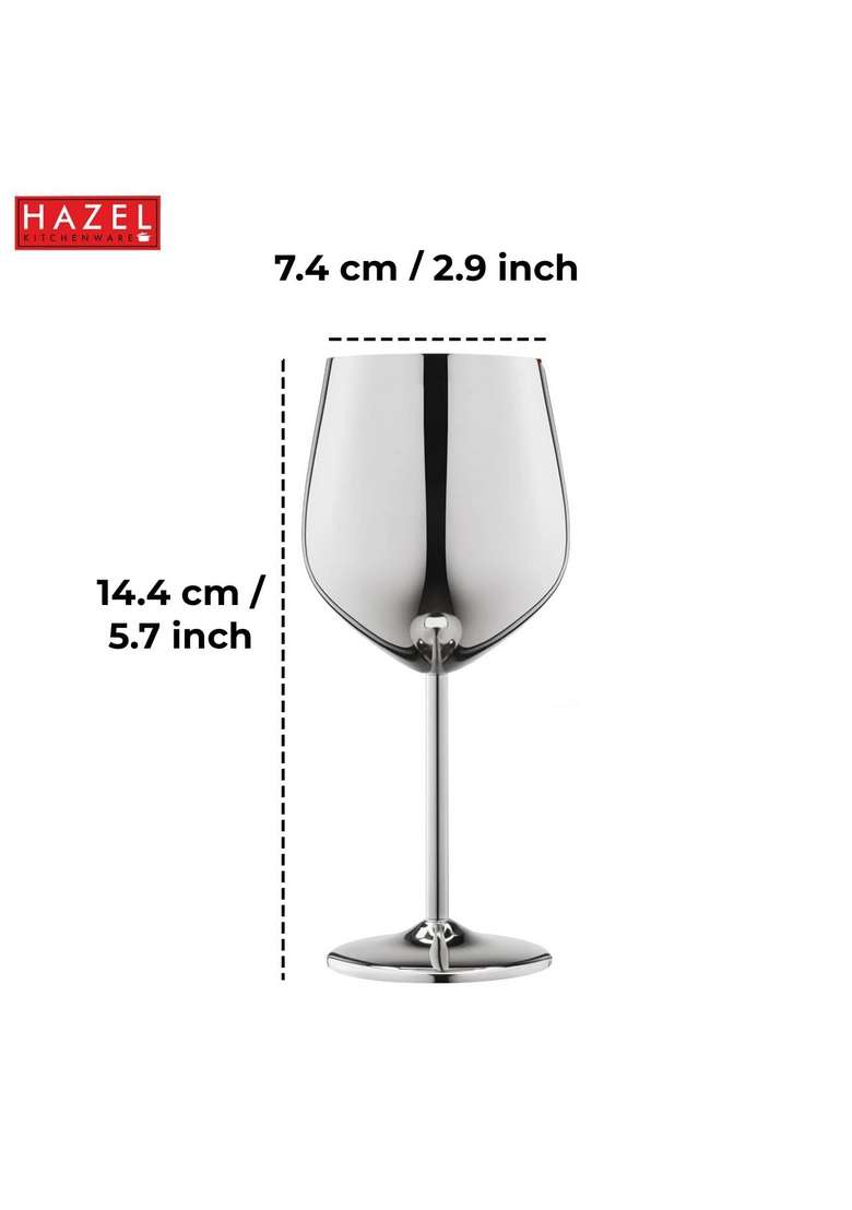 HAZEL Stainless Steel Goblet Wine Glass | 250 ml | 8.5 fl oz | 2-Piece Set - Indya