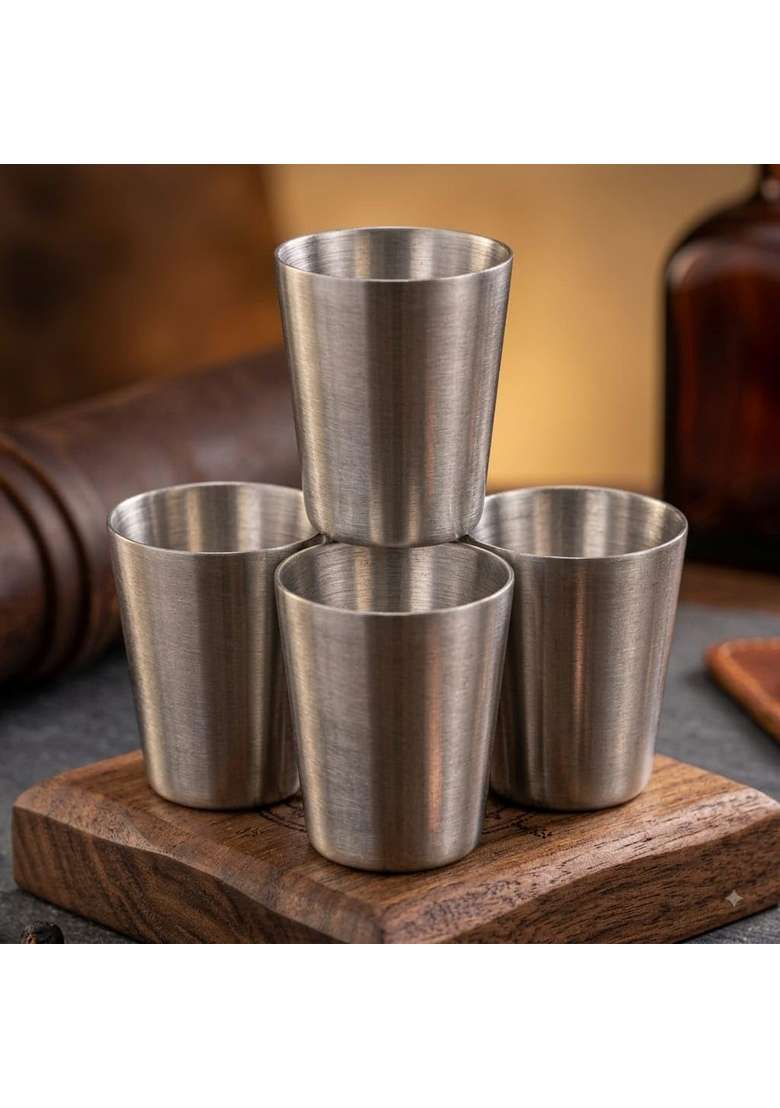Pure Source India Stainless Steel Shot Glasses Set Barware Drinking Glasses for Whiskey | 60 ml | 2 fl oz | 4-Piece Set - Indya