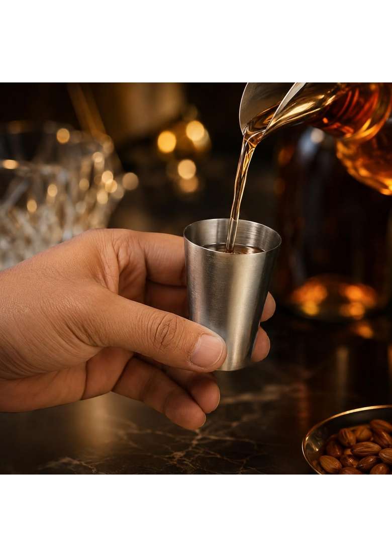 Pure Source India Stainless Steel Shot Glasses Set Barware Drinking Glasses for Whiskey | 60 ml | 2 fl oz | 4-Piece Set - Indya