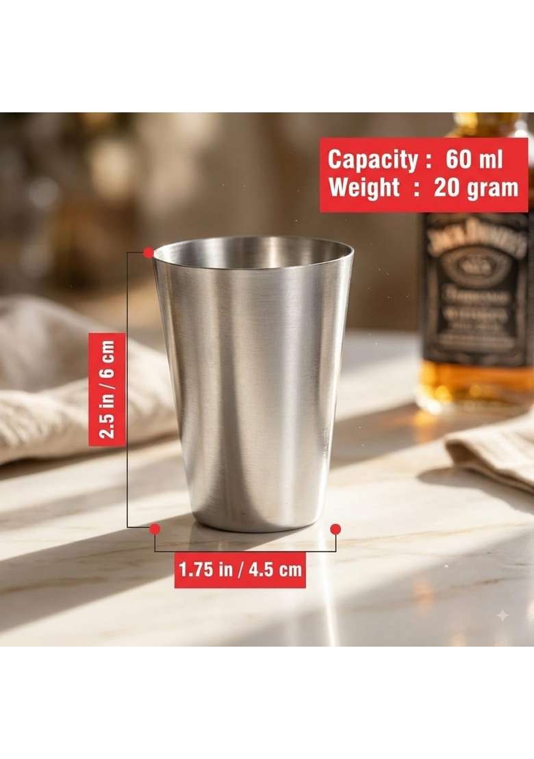 Pure Source India Stainless Steel Shot Glasses Set Barware Drinking Glasses for Whiskey | 60 ml | 2 fl oz | 4-Piece Set - Indya