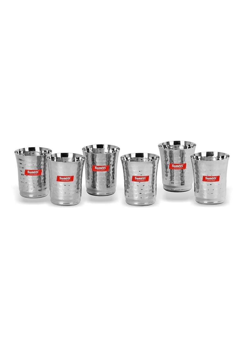 Sumeet Stainless Steel Glass | 300 ml | 10.1 fl oz | 6-Piece Set - Indya