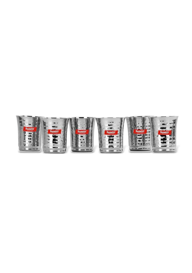 Sumeet Stainless Steel Glass | 300 ml | 10.1 fl oz | 6-Piece Set - Indya