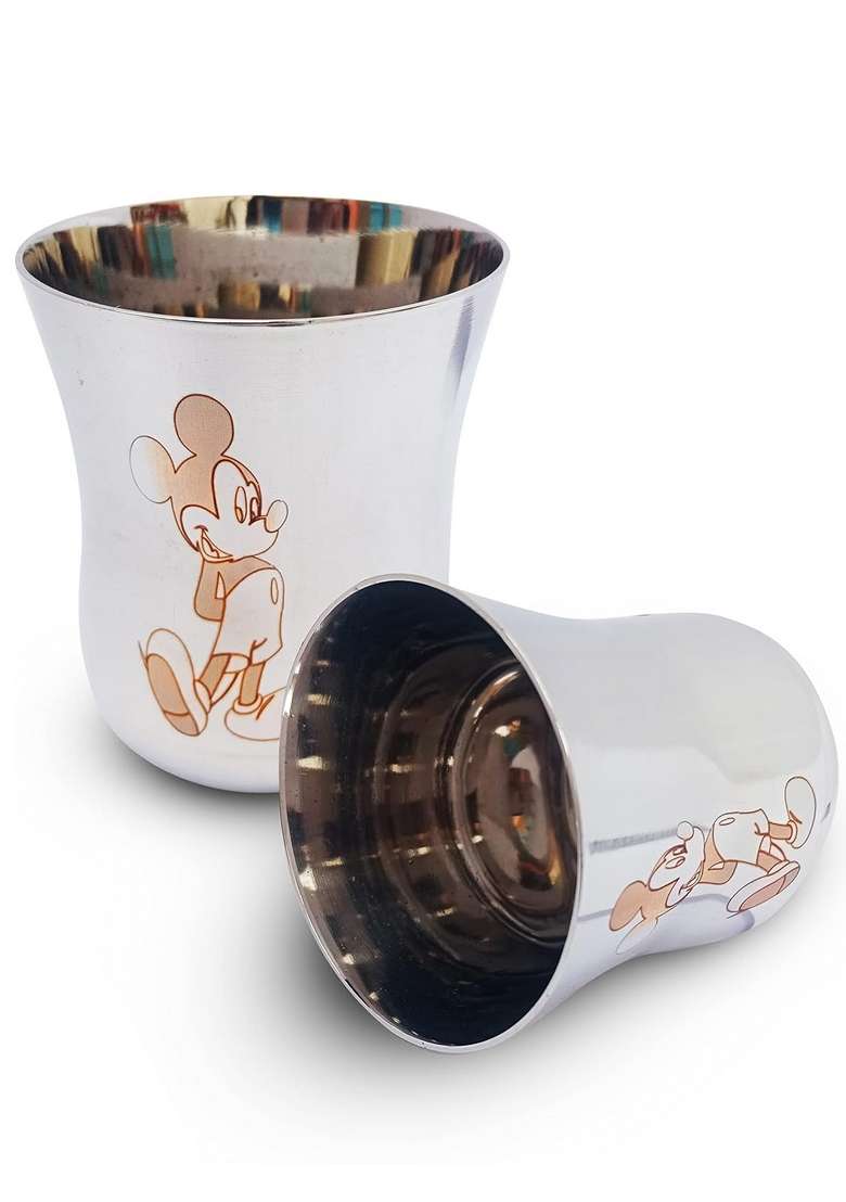 Sonanshi Stainless Steel Mickey Character Drinking Glass for Water Milk for Kids | 100 ml | 3.4 fl oz - Indya