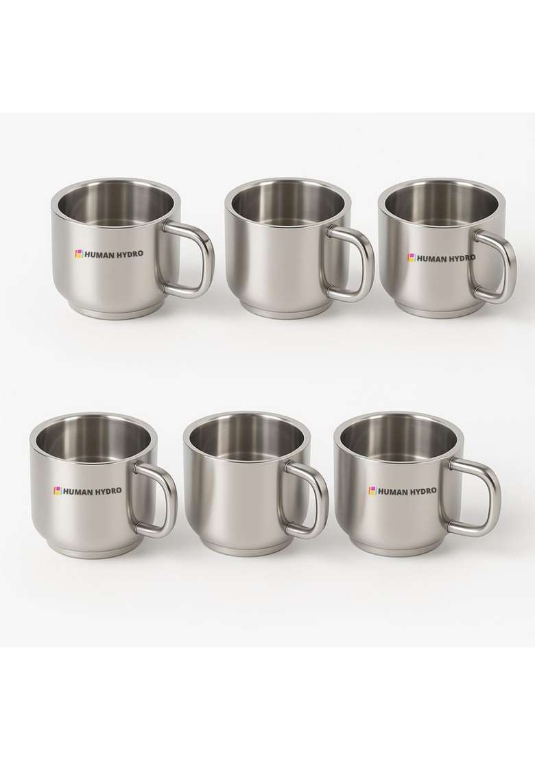 Human Hydro Premium Large Stainless Steel Tea Cups | 130 ml | 4.4 fl oz | 6-Piece Set | Rust Resistant - Indya