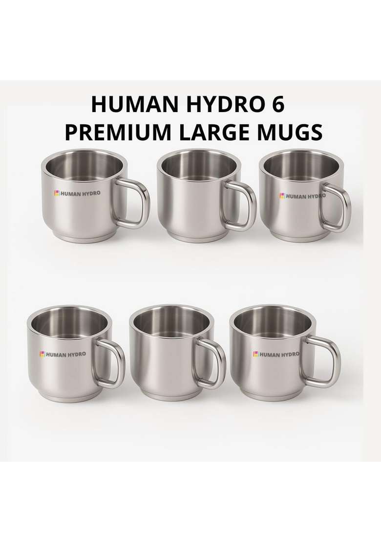 Human Hydro Premium Large Stainless Steel Tea Cups | 130 ml | 4.4 fl oz | 6-Piece Set | Rust Resistant - Indya