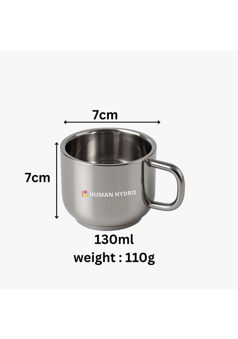Human Hydro Premium Large Stainless Steel Tea Cups | 130 ml | 4.4 fl oz | 6-Piece Set | Rust Resistant - Indya