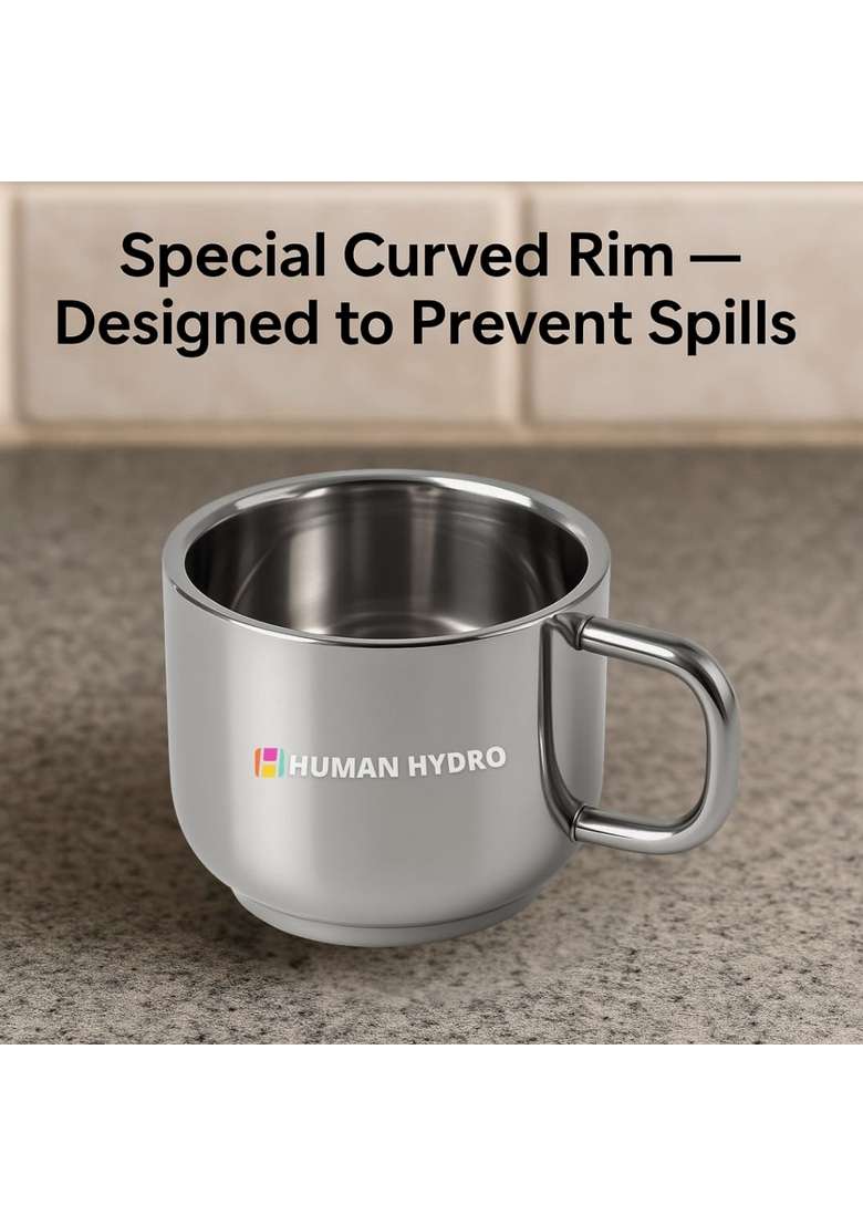 Human Hydro Premium Large Stainless Steel Tea Cups | 130 ml | 4.4 fl oz | 6-Piece Set | Rust Resistant - Indya