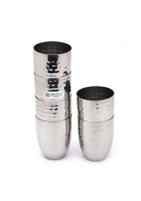 Coconut Stainless Steel Hammered Glass | 250 ml | 8.5 fl oz | Pack of 6