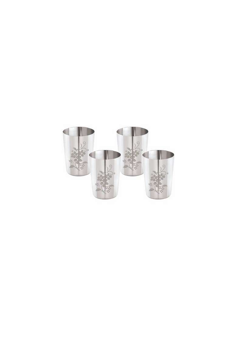 neelam Stainless Steel 7 22 Gauge Lazer Etching Glass | 400 ml | 13.5 fl oz | 6-Piece Set - Indya