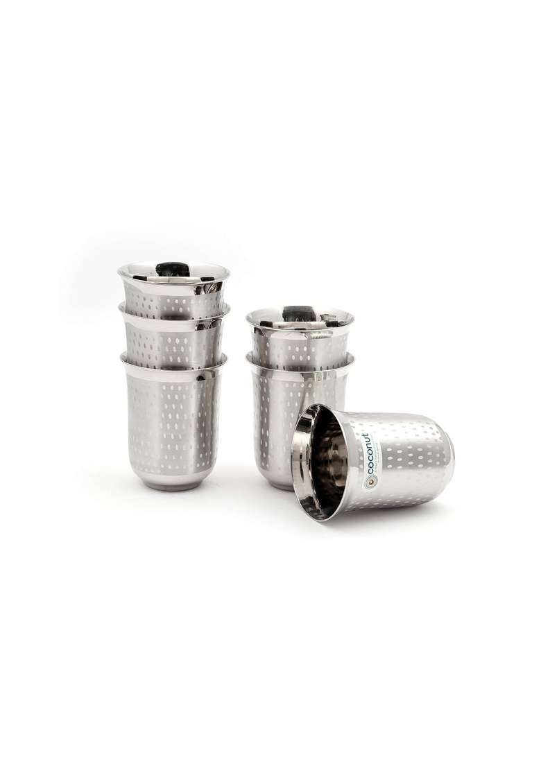 coconut Stainless Steel A18 Glass | 250 ml | 8.5 fl oz | Pack of 6 - Indya