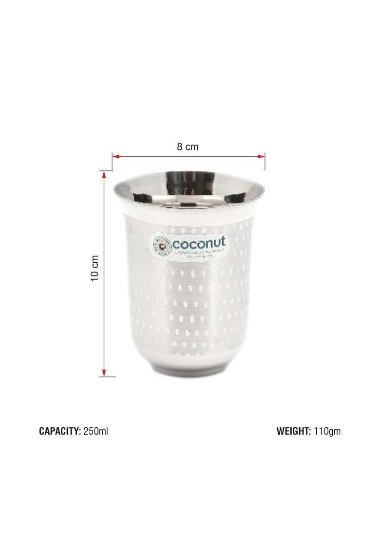 coconut Stainless Steel A18 Glass | 250 ml | 8.5 fl oz | Pack of 6 - Indya