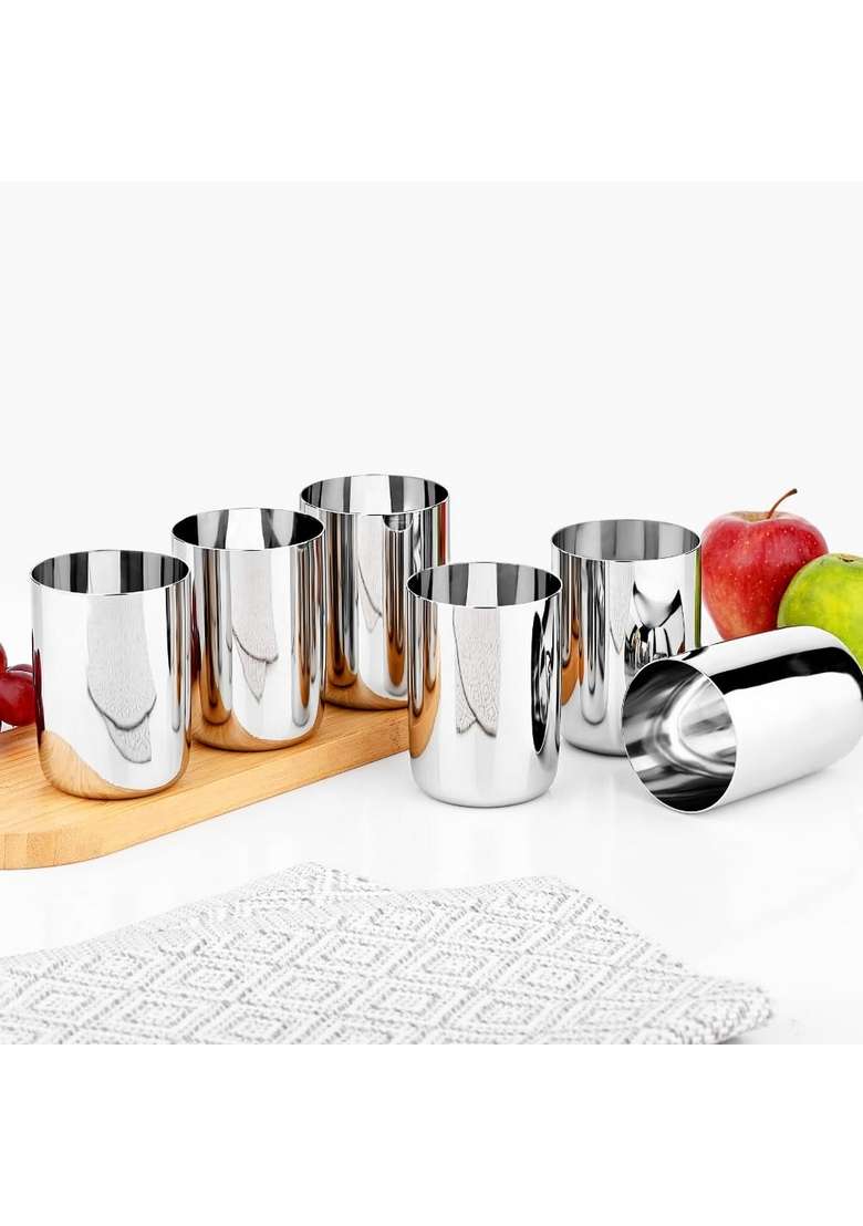 Vinod Stainless Steel Juicee Glass Set | 300 ml | 10.1 fl oz | 6-Piece Set - Indya