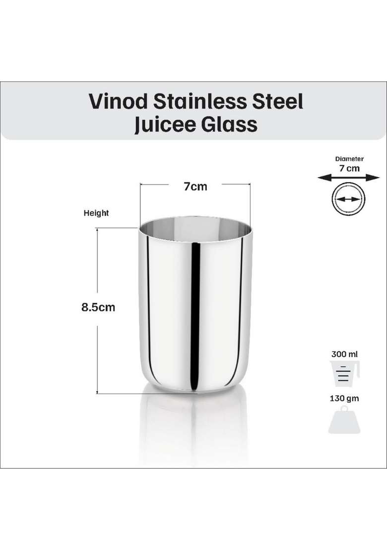 Vinod Stainless Steel Juicee Glass Set | 300 ml | 10.1 fl oz | 6-Piece Set - Indya