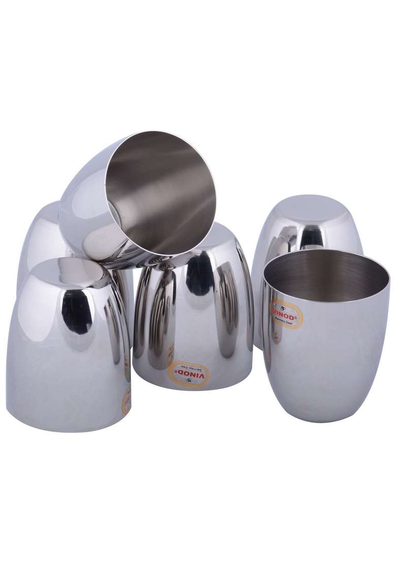 Vinod Stylish Vento Steel Glass | 300 ml | 10.1 fl oz | 6-Piece Set - Indya