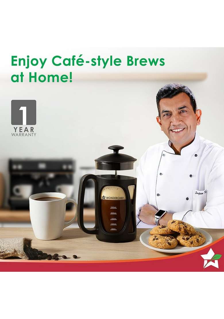 Wonderchef French Press Coffee Maker | 350 ml | 11.8 fl oz - Indya