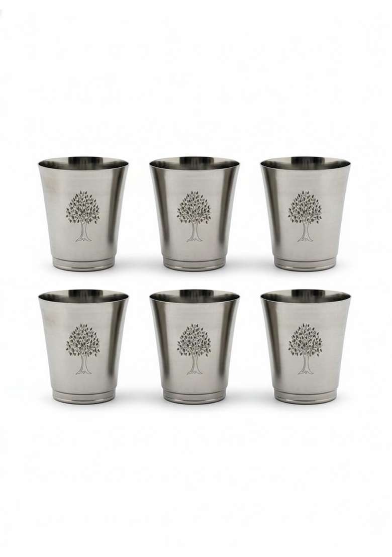 Human Hydro Deliq Homes Stainless Steel Drinking Glasses | 350 ml | 11.8 fl oz | 6-Piece Set | Dishwasher Safe | Food Safe | Rust Resistant - Indya