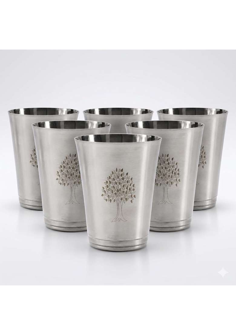 Human Hydro Deliq Homes Stainless Steel Drinking Glasses | 350 ml | 11.8 fl oz | 6-Piece Set | Dishwasher Safe | Food Safe | Rust Resistant - Indya