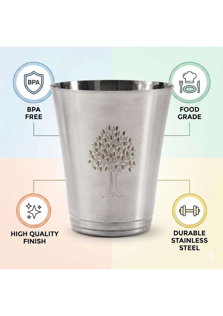 Human Hydro Deliq Homes Stainless Steel Drinking Glasses | 350 ml | 11.8 fl oz | 6-Piece Set | Dishwasher Safe | Food Safe | Rust Resistant - Indya