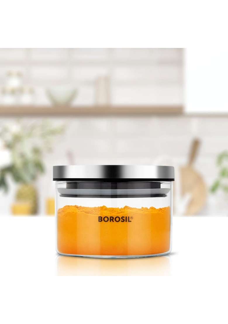 Borosil Classic Glass Jar with Airtight Stainless Steel Lid | 300 ml | 10.1 fl oz | Dishwasher Safe | Microwave Safe - Indya